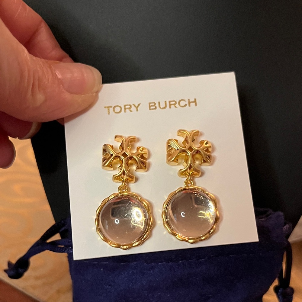 Tory Burch Roxanne Gold and Clear Drop Earrings